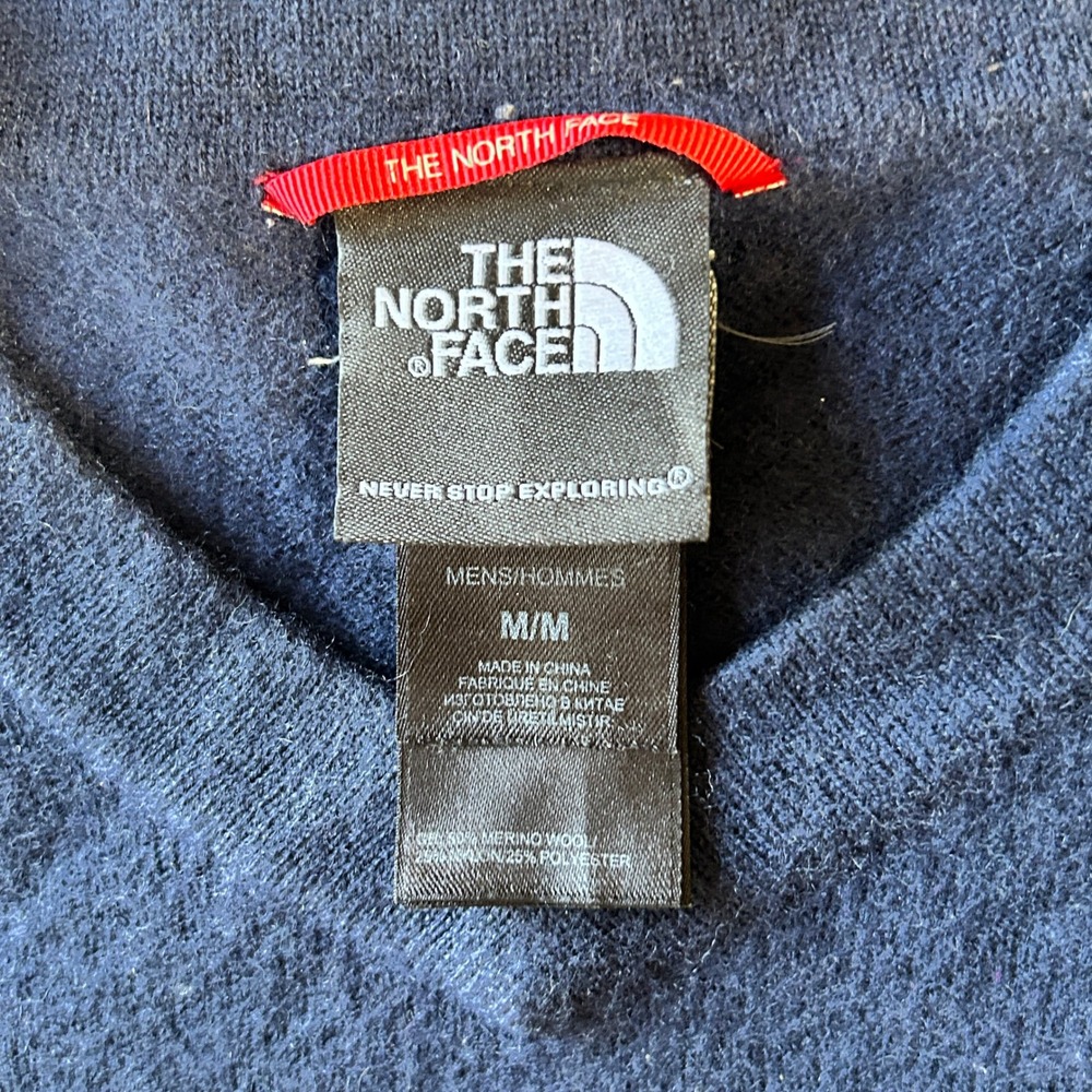 The North Face Mens V Neck Merino Wool Blend Sweater Medium Blue Long Sleeve - Picture 5 of 5